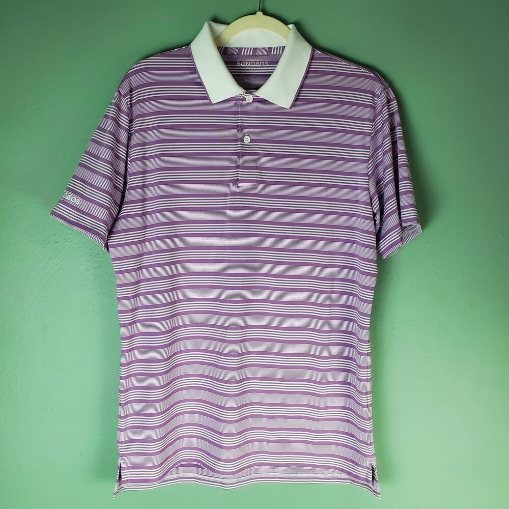 Bonobos Golf Mens Slim Fit Purple Striped Polo Short Sleeve Shirt Size Medium